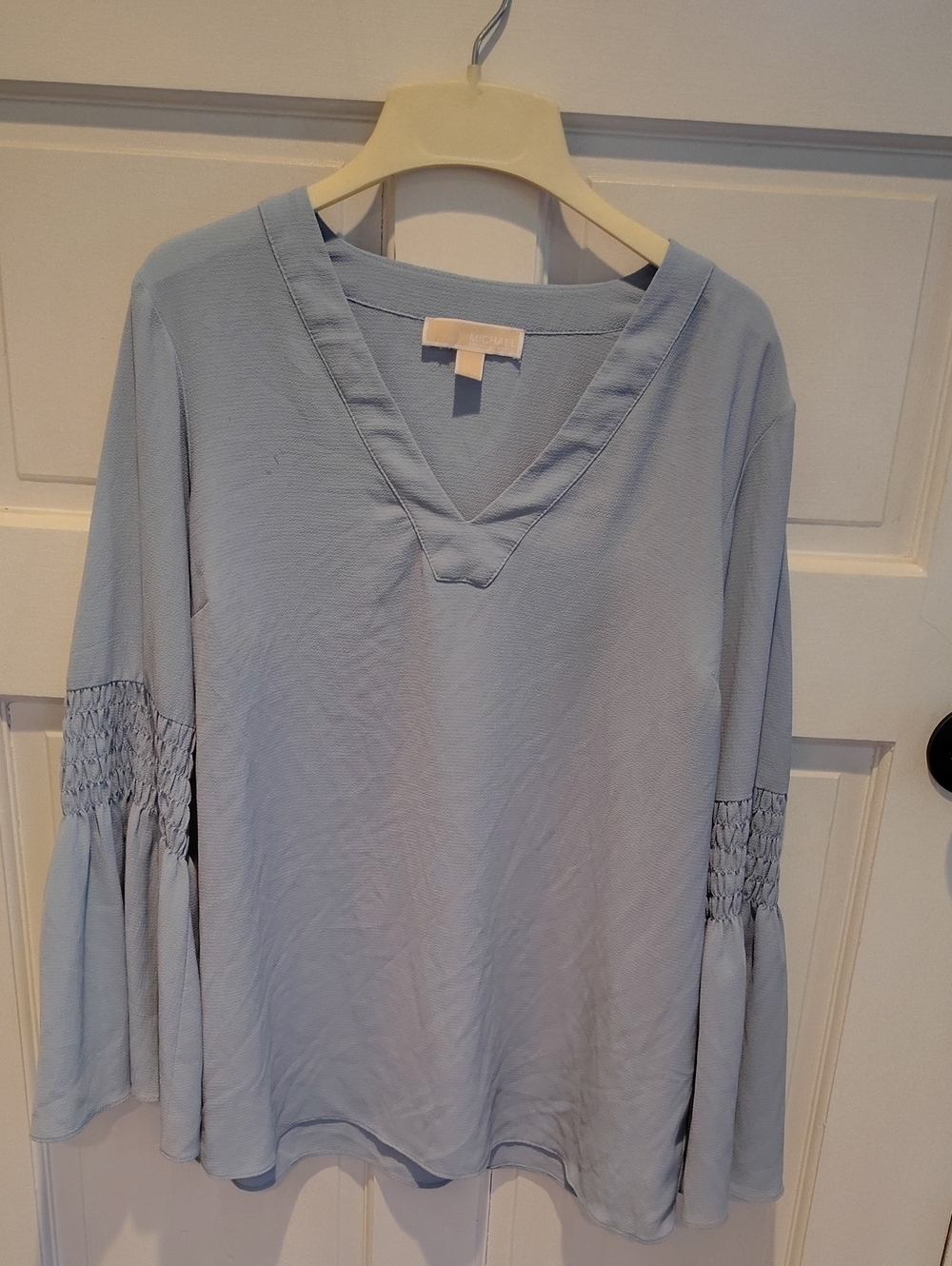 Michael Kors Light Blue V-Neck Tunic with Smocked Bell Sleeves